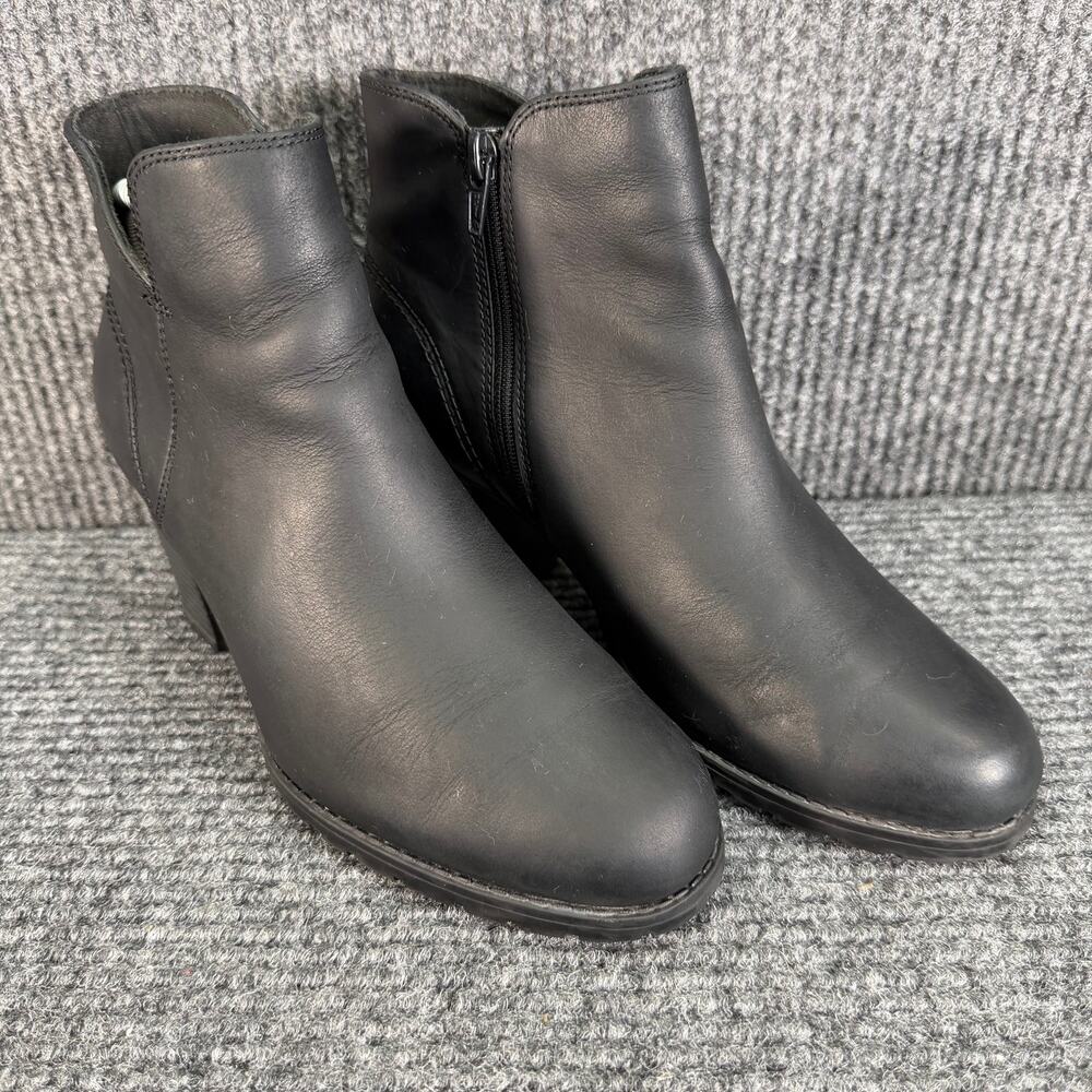 Clarks Verona Trish Womens 9 Black Leather Ankle Boots Block Heel Zip